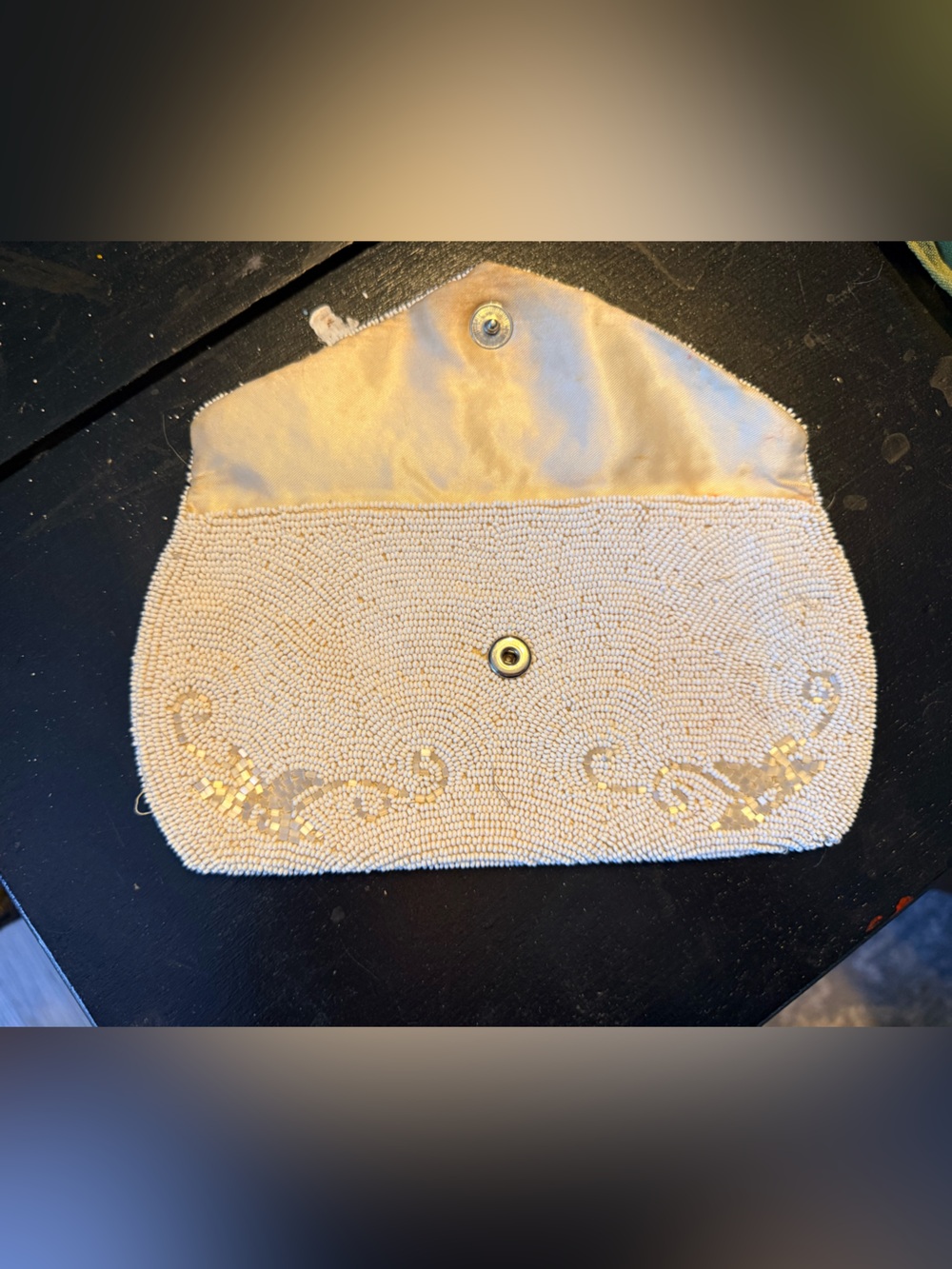 Antique Beaded Cream Evening Clutch